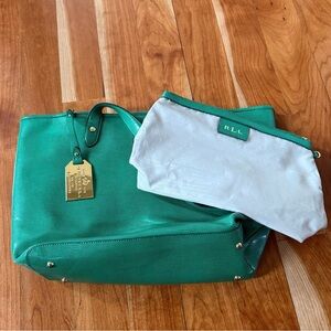 Ralph Lauren green large tote shoulder bag with accessory bag amazing style